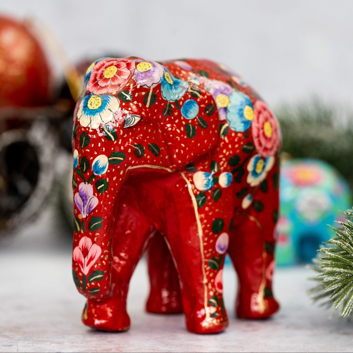 Indian Red Floral Giant Elephant Christmas Decorations – Arthur Cameron