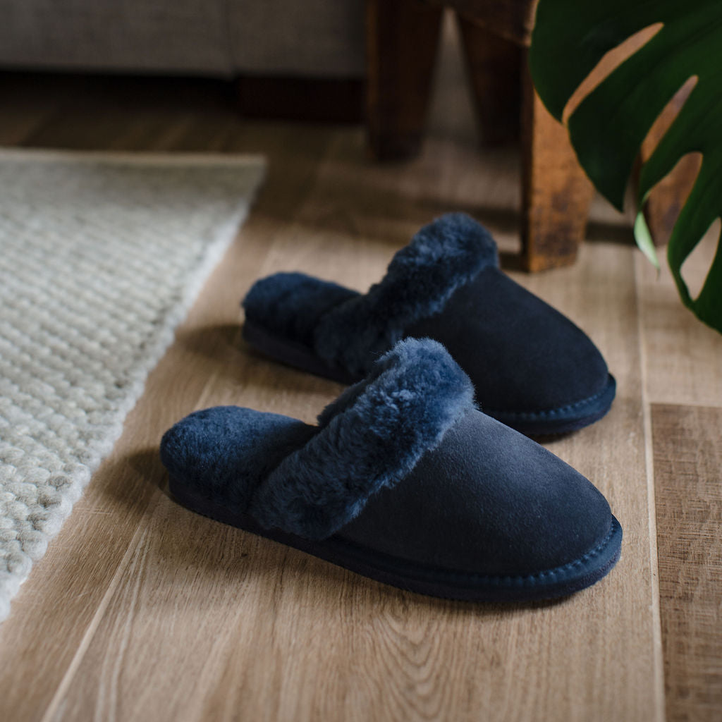 Ladies 'Daisy' Sheepskin Slipper Mule - Navy – Arthur Cameron Trade