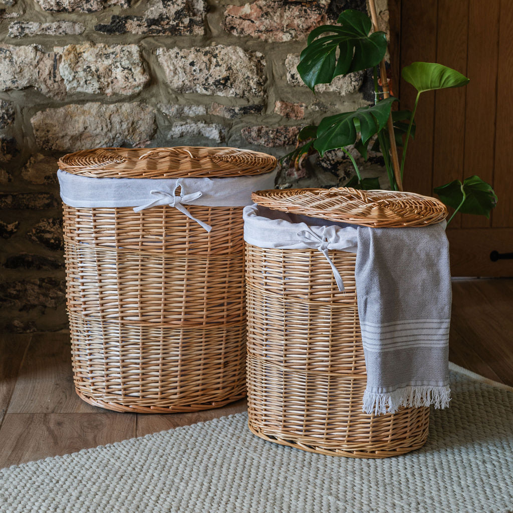 Natural Brown Oval Wicker Laundry Basket with Lid – Arthur Cameron Trade